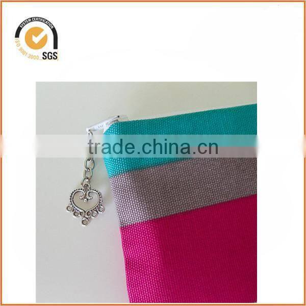 Zippered pouch - multi colored stripes - medium cotton canvas purse - waterproof lining - handy pouch - makeup - jewelry school