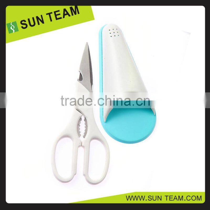 SK023A 8-1/4"high quality magnetic cap kitchen scissor with walnut opener