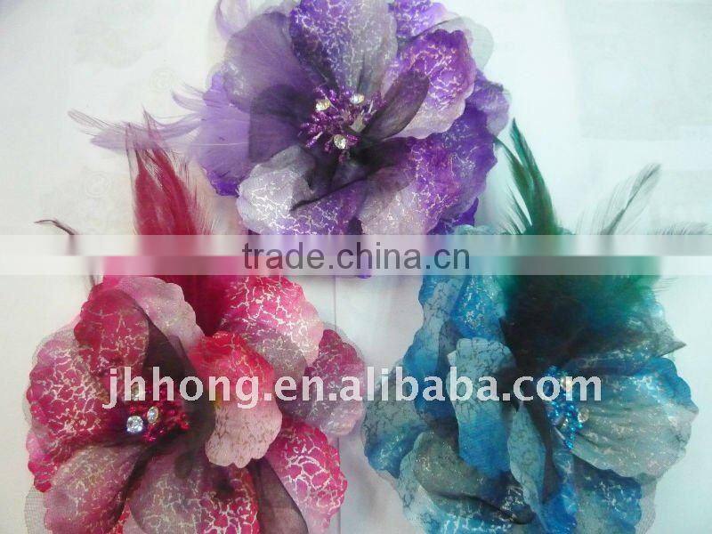 jewel center hair Flower with feather gauze