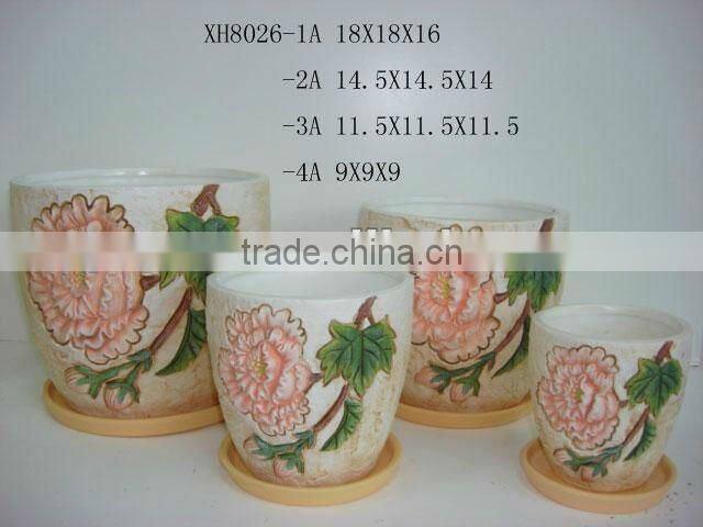 Round Ceramic flower pots with leaf design