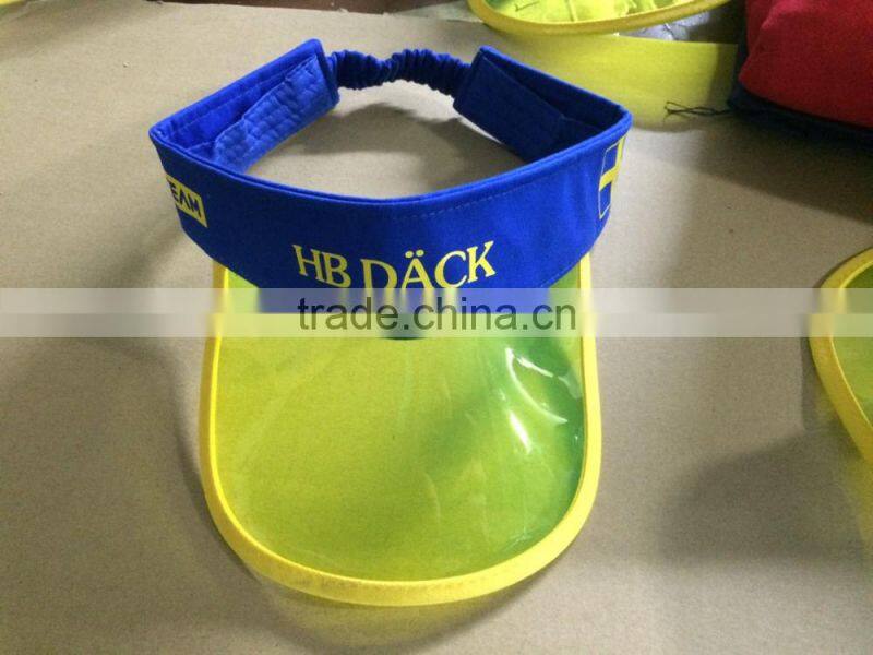 Custom Colorful Plastic And PVC Sun Visor hat with dongguan factory