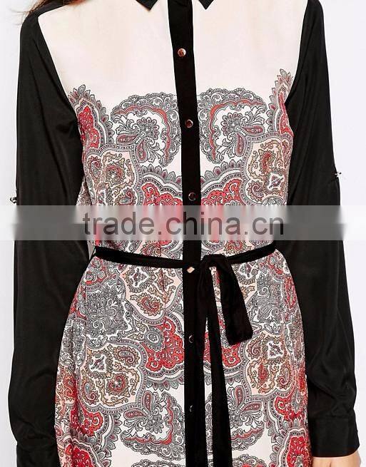 Long sleeve button up paisley shirt dress, spring new picture fashion spring short dresses