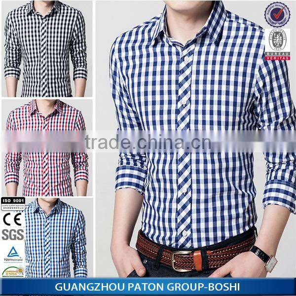Wholesale new men office cotton blouse design casual lapel plaids shirt for men