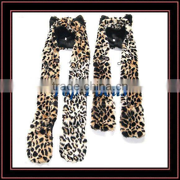 HIGH QUALITY FLUFFY FAUX FUR ANIMAL HOOD KID'S HATS LEOPARD