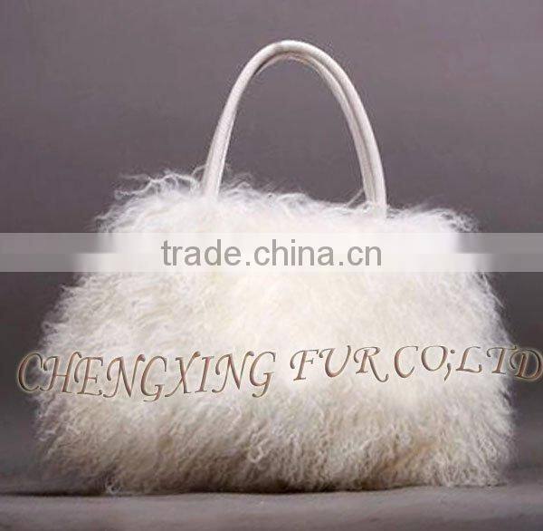 CX-H-24F Newest Fashion Real Tibetan Lamb Fur Lady Handbag Female Bag