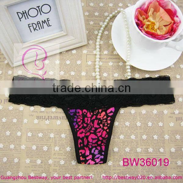 Fancy leopard g string with lace waist