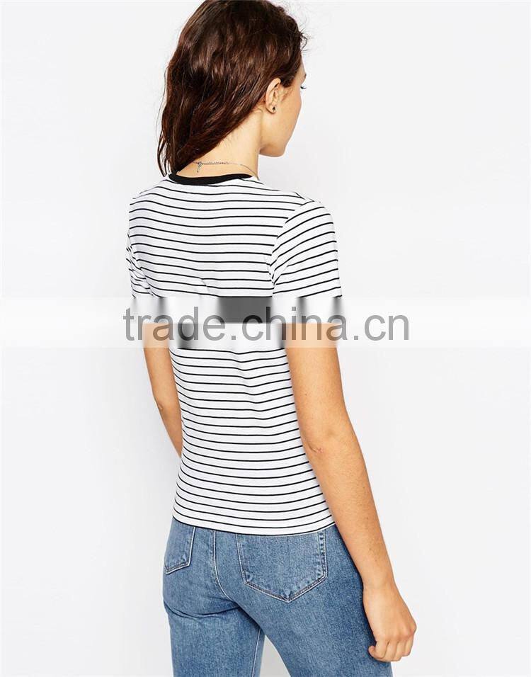 1975 printed black and white striped t shirt producer from China