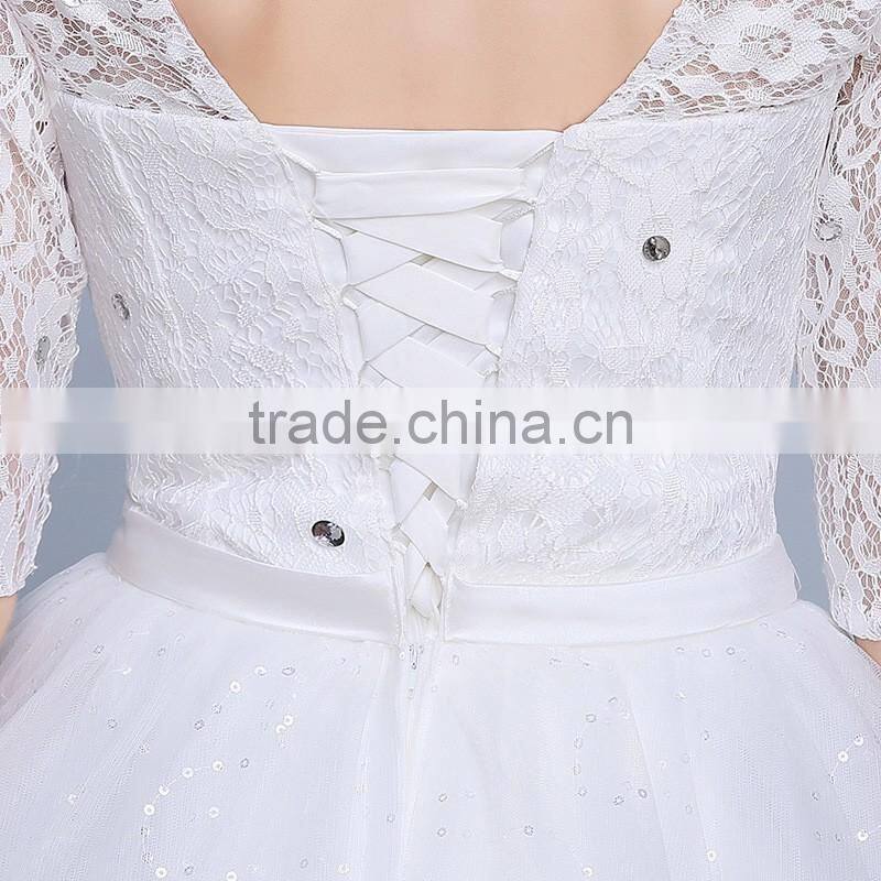 MGOO Elegant China Custom Made Wedding Dress Ballgown For Bridal Half Sleeves White Embroidery Dress