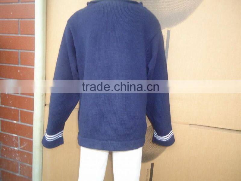 child teenager kids sailing boat pattern dark navy blue pullover sweater