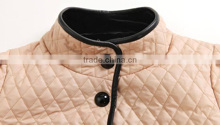 Ladies Quilted Stand Collar With Leather Trim Jacket