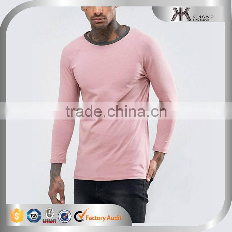 China Apparel Wholesale 2017 Fashion Men Raglan Long Sleeve Solid Color Fit T Shirts