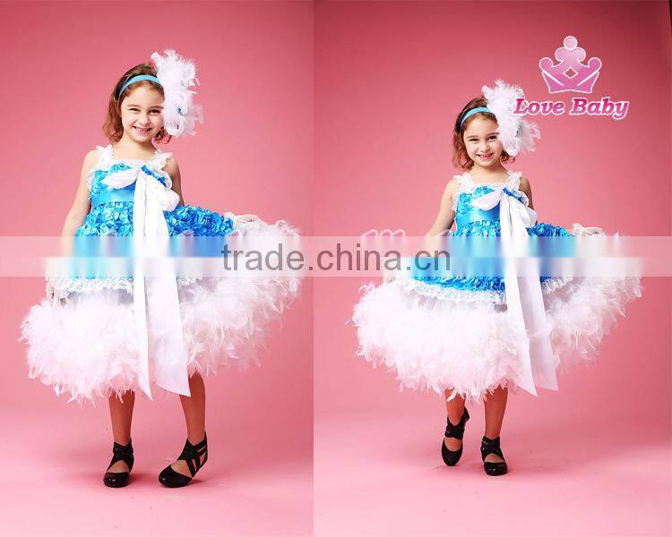 Hottest Royalblue Rosette Feather Long Dress Baby Girl Party Dress