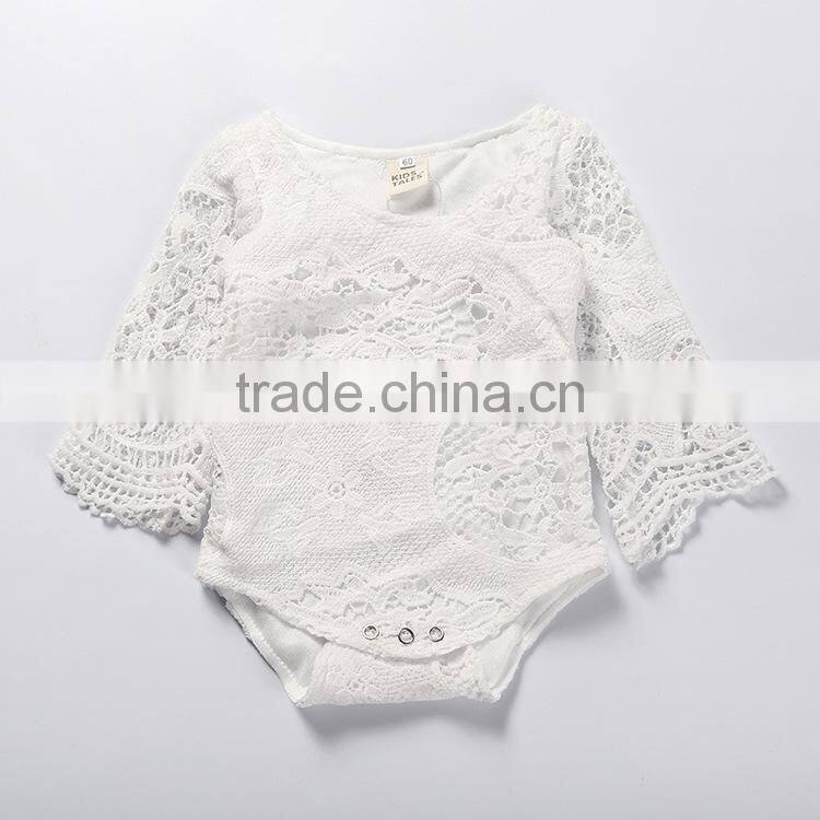 S17522A Newborn Girls White Ruffles Sleeve Sliders Baby Lace Jumpsuits