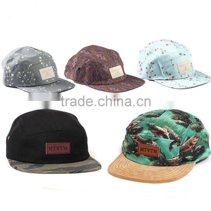 Plain design your own 5 panel hat cap leather patch 5 panel hat wholesale