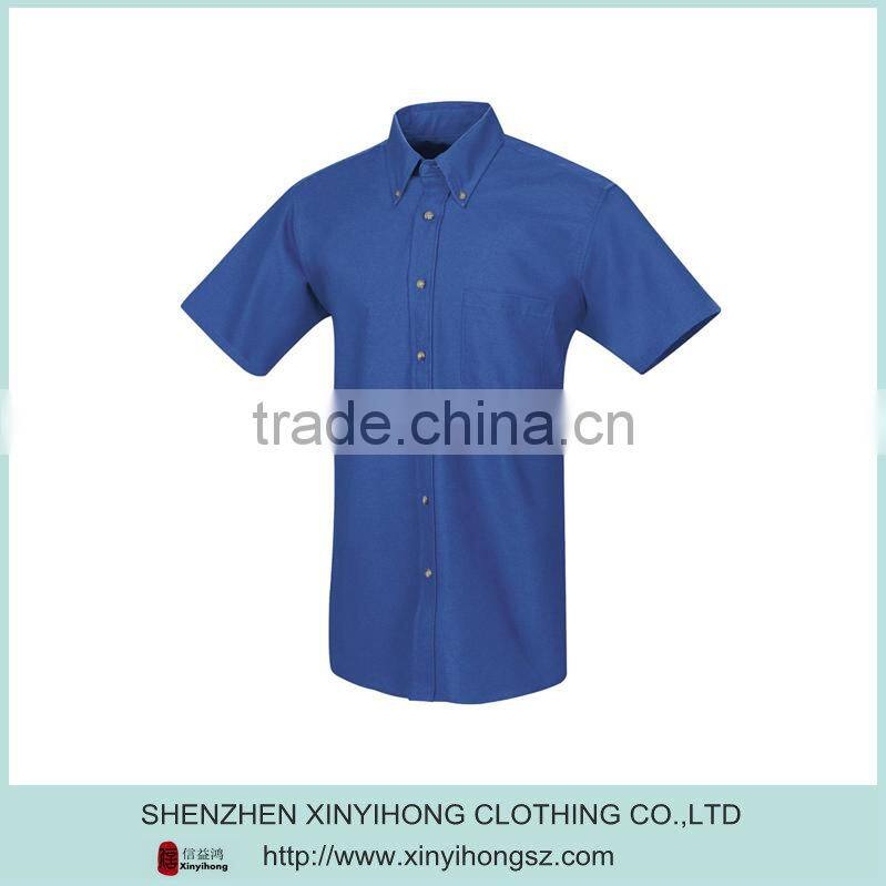 Navy Blue 100 Percent Cotton Short Sleeve Fashion Plain Shirts For Men