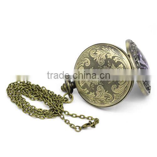 Round Antique Bronze Skull Sword Pattern Halloween Battery Included Pocket Watches 75.5cm