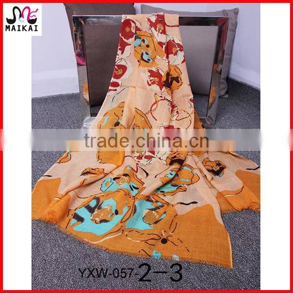 Wholesale new fashion floral print wool kuwait scarf