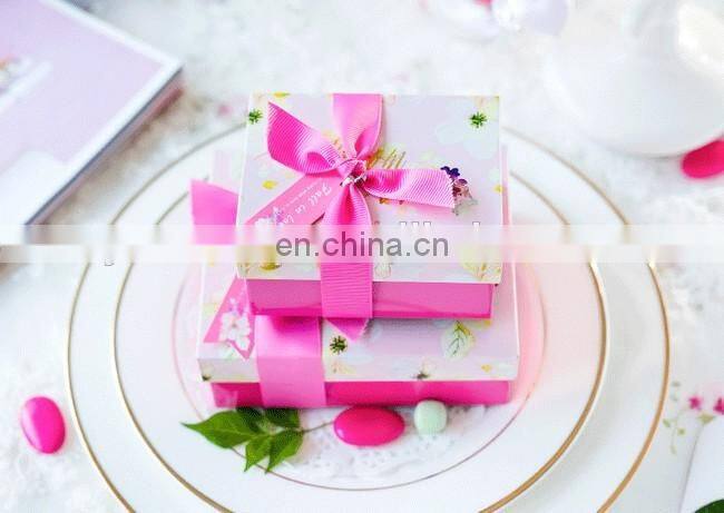 Newest square candy gift tinplate box with ribbon two sizes
