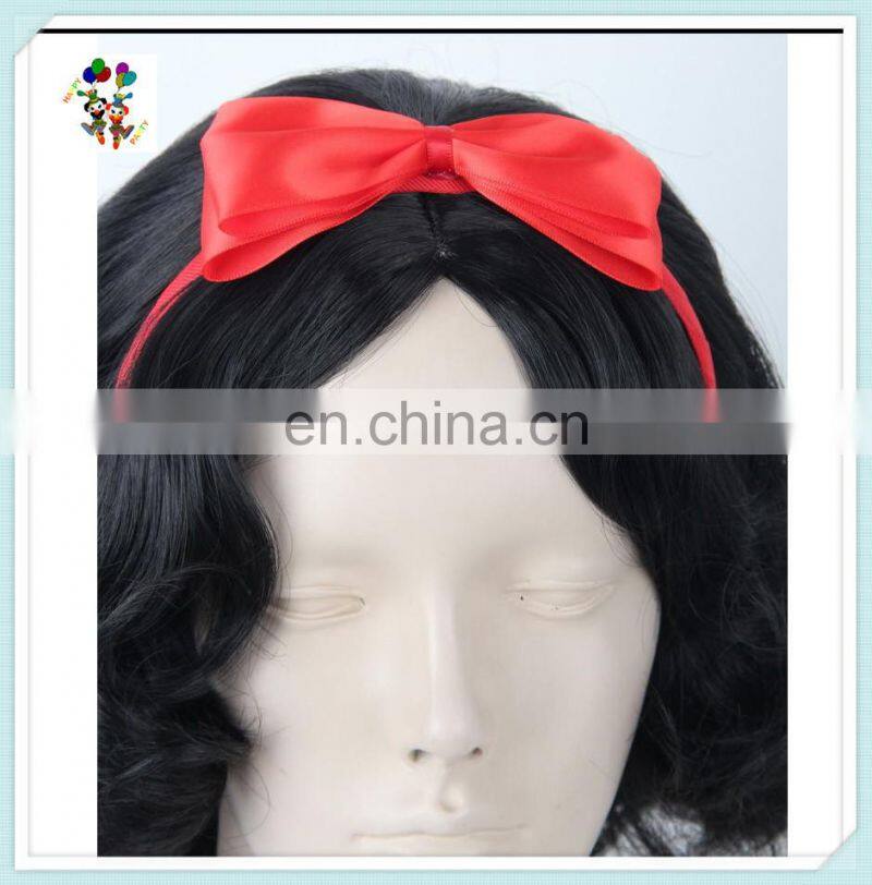 Snow White Princess Black Short Curly Cosplay Wigs with Red Bow HPC-0051