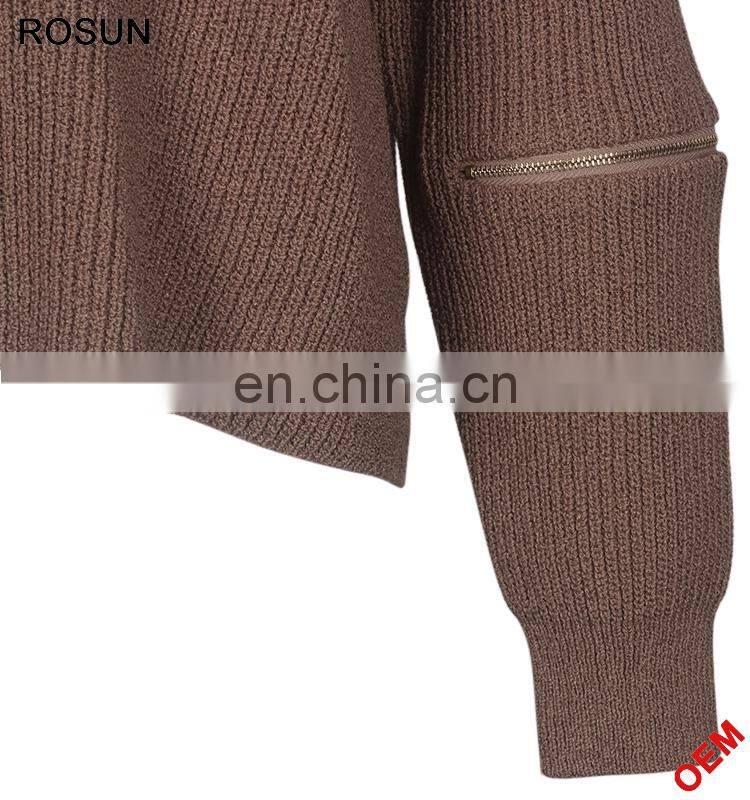 Knitwear Manufacturer Chocker Zip Sleeves Pullover Sweater for Woman