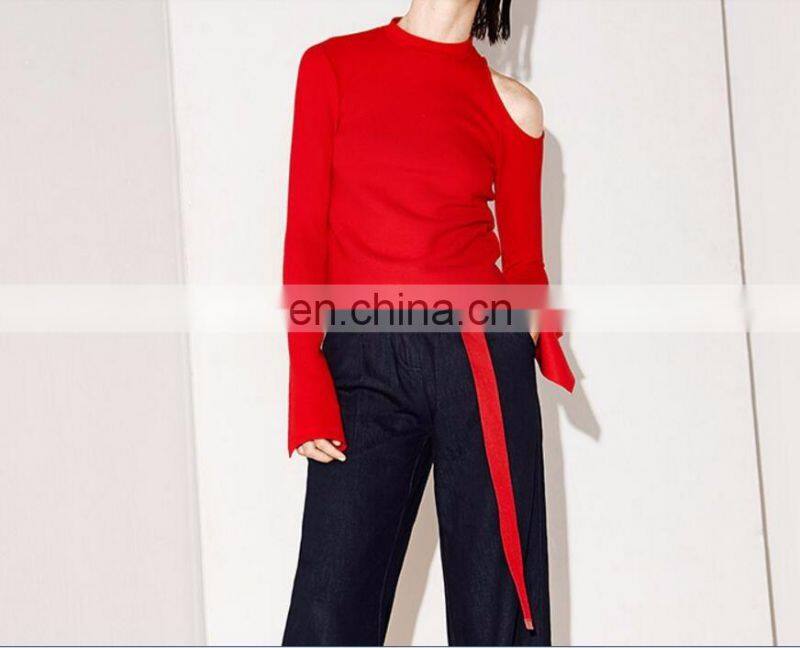 Latest design Single cold shoulder women summer sweaters