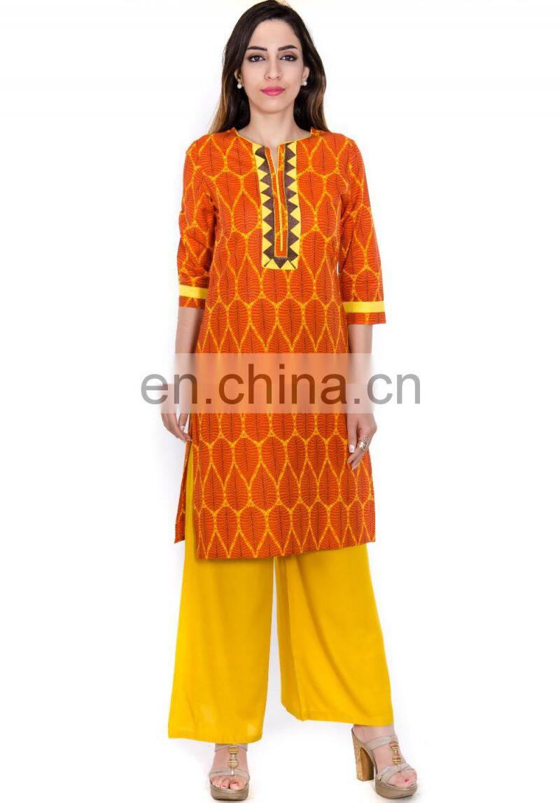 ladies kurta design Cotton blend embroidered 3/4 sleeve kurta