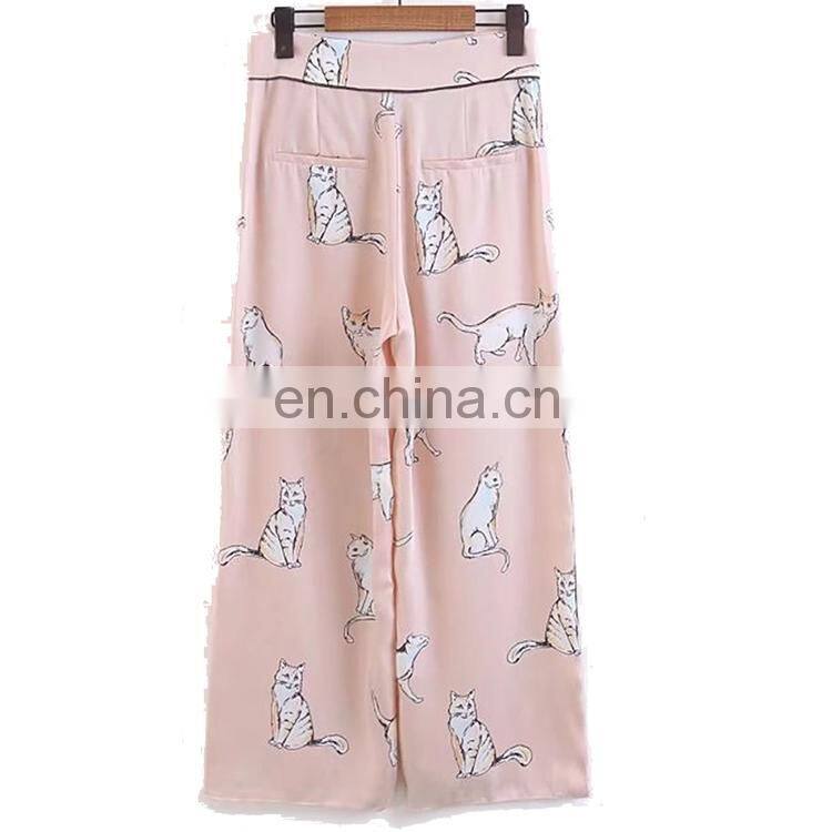 Custom Fashion Wide Leg Pants With Animal Printing Casual Trousers For Girls