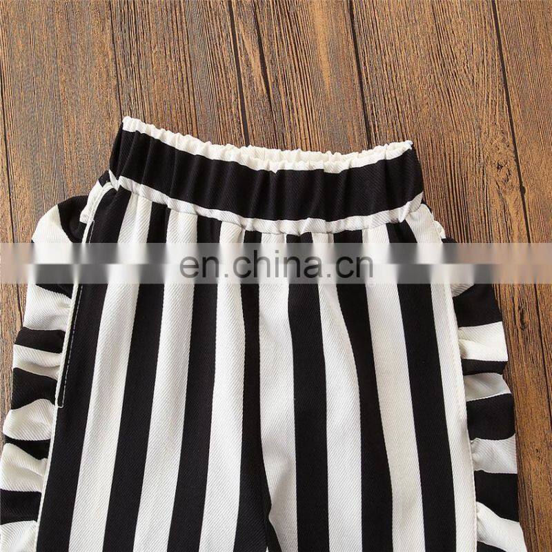 Girl Summer 2PCS Outfit Kids short sleeve black tops & Stripe Pant Set Girl Clothing Sets for 1-6T
