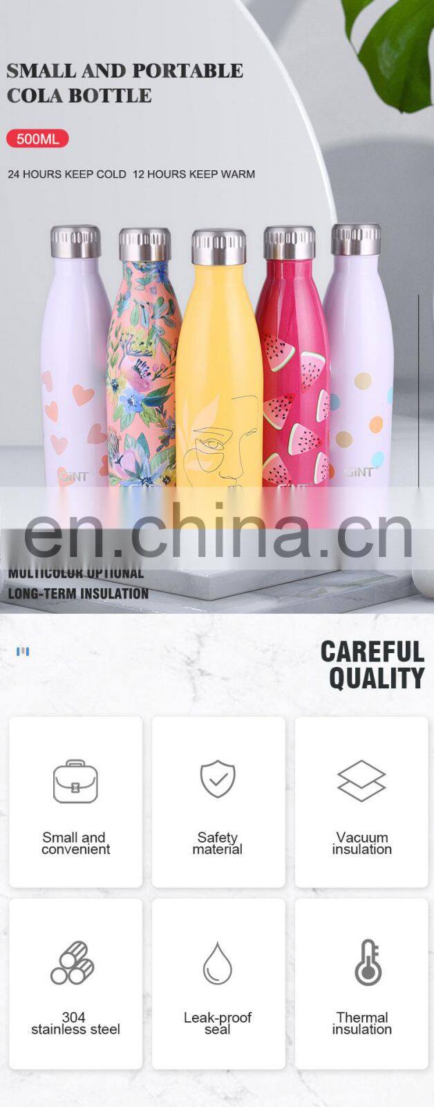 GINT 500ml Manufacture Wholesale Vacuum Drinking Cold Hot Sell Water Bottle