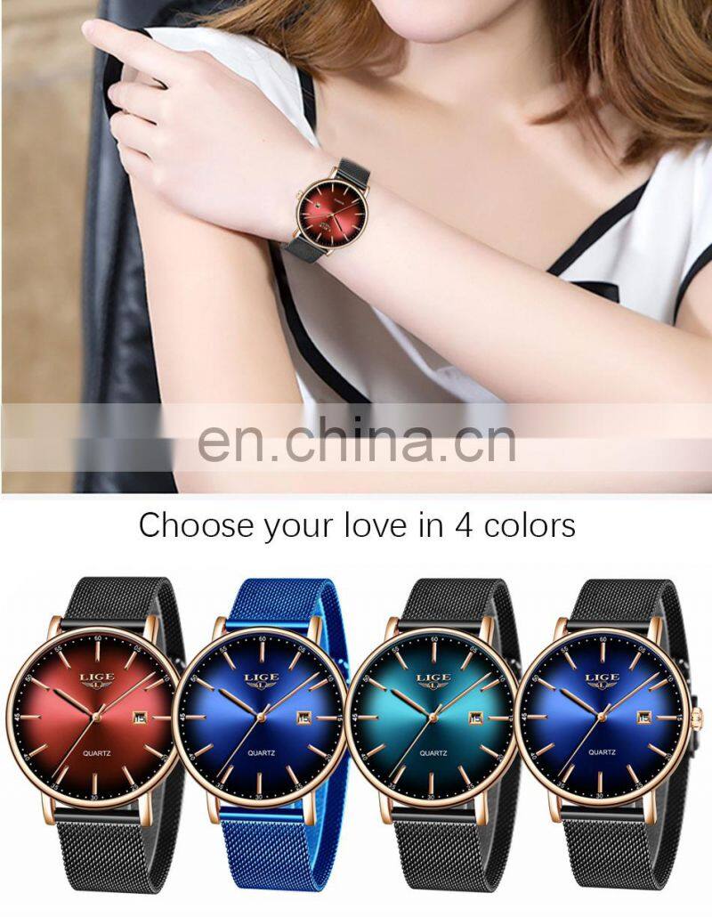 Lige 9934 Simple Design Women Quartz Watches Luxury Steel Mesh Water Resistant Brand Wrist Watches for Ladies