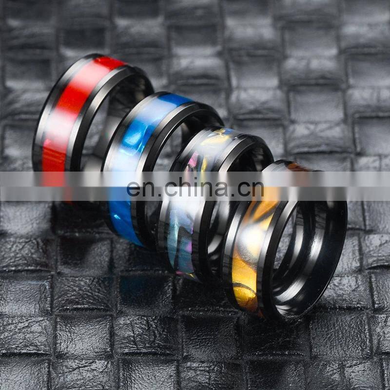 Fashion Colorful Shells Pattern Stainless Steel Couple Ring for Men Women Simple Titanium Steel Ring Wedding Party Jewelry Gifts