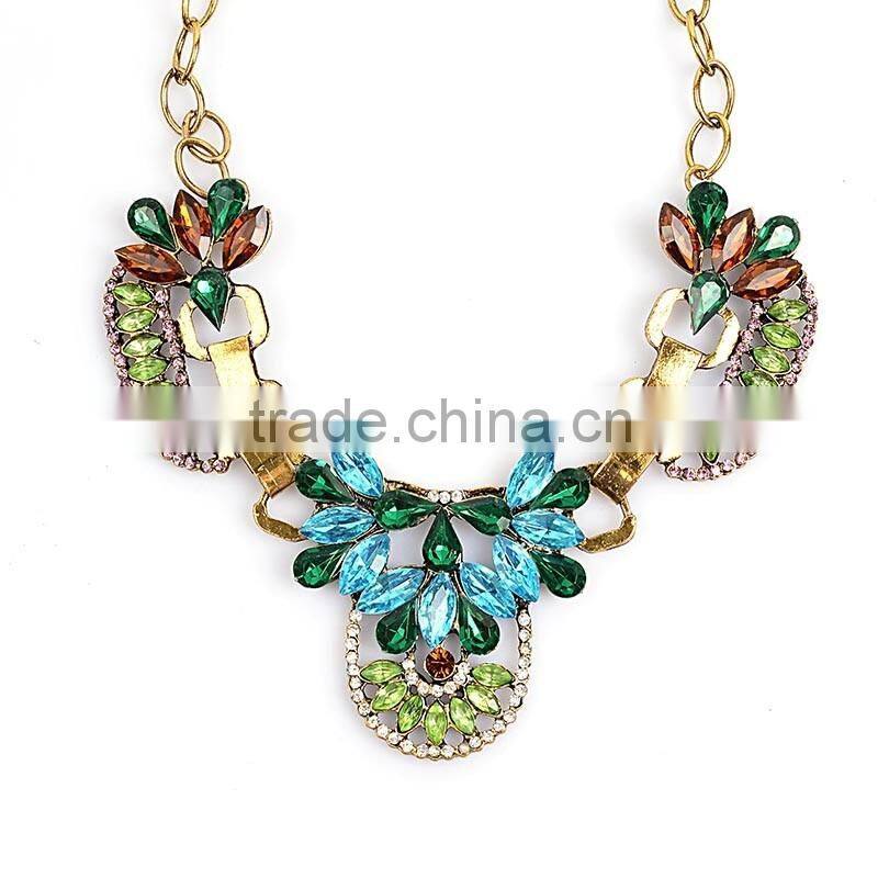 Fashion Gemstone Blue Turquoise Bead Chain Druzy Pendant Necklace For Women