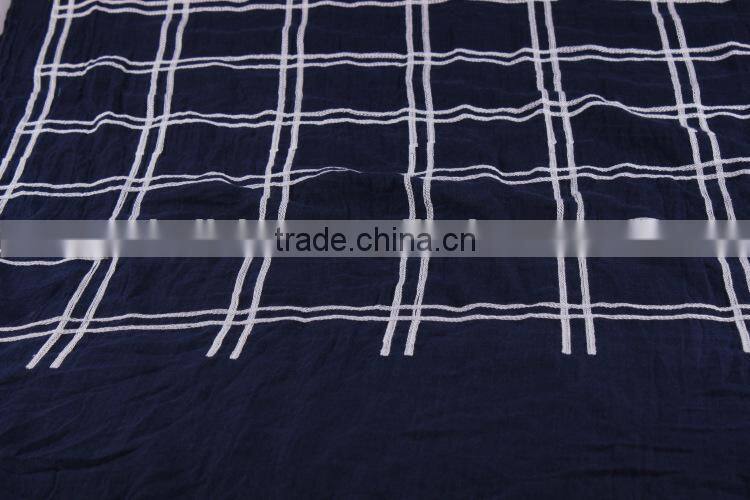 Wholesale Korean Fashion Woman Checked Plaid Embroidery Design Tassel Wide Voile Cotton Scarf