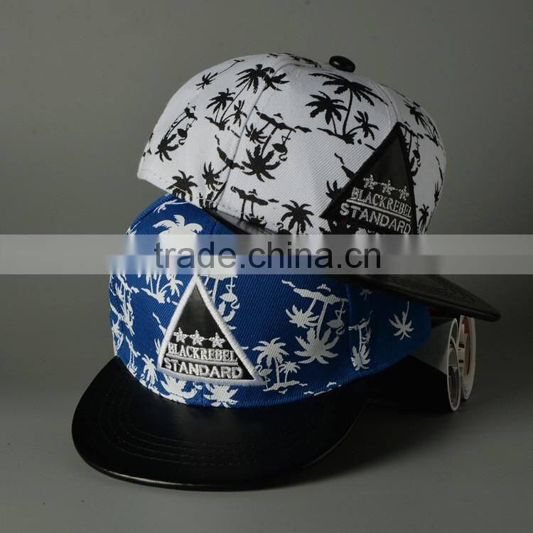 Coconut Tree Printing Triangle Mark Applique Embroidery Boys Flat Cap
