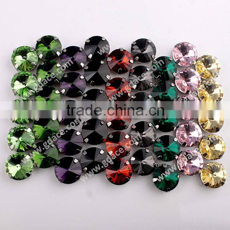 Fashional fancy glass rhinestone, colours glass stones with setting for wedding dress