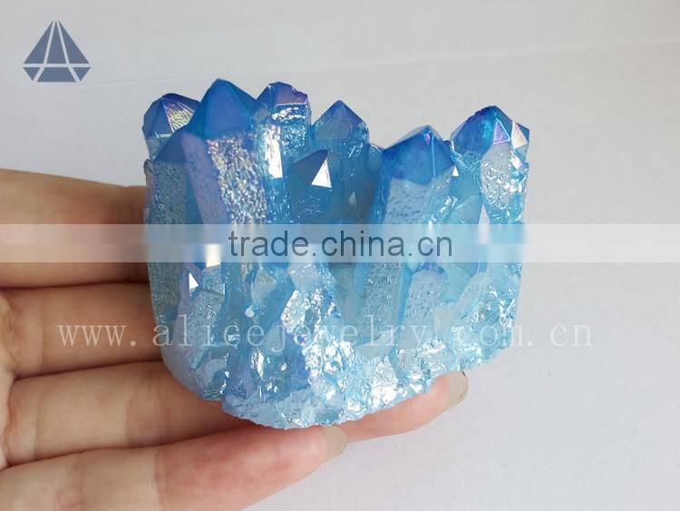 Rock blue aqua aura quartz crystal cluster healing stones cluster