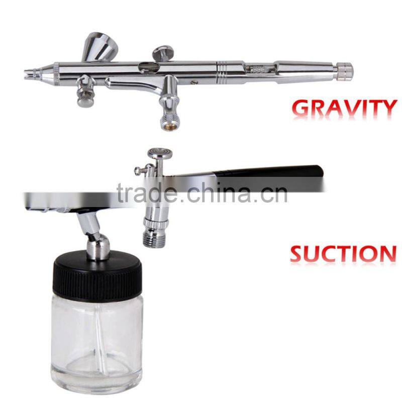 Professional Dual Action Gravity Suction Feed Airbrush Kit with Two Airbrushes Hose for Body Paint AS-34