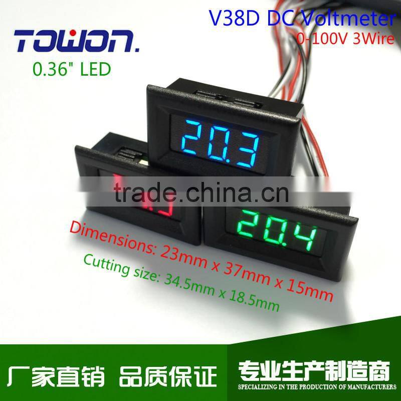 V38D 0.36" mini Digital DC Voltmeter DC 0-100V Digital LED Voltmeter Red green and blue available