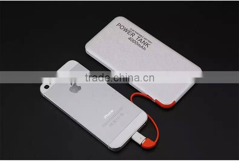 Design your logo cheap price power bank 4000mah with buld in cable