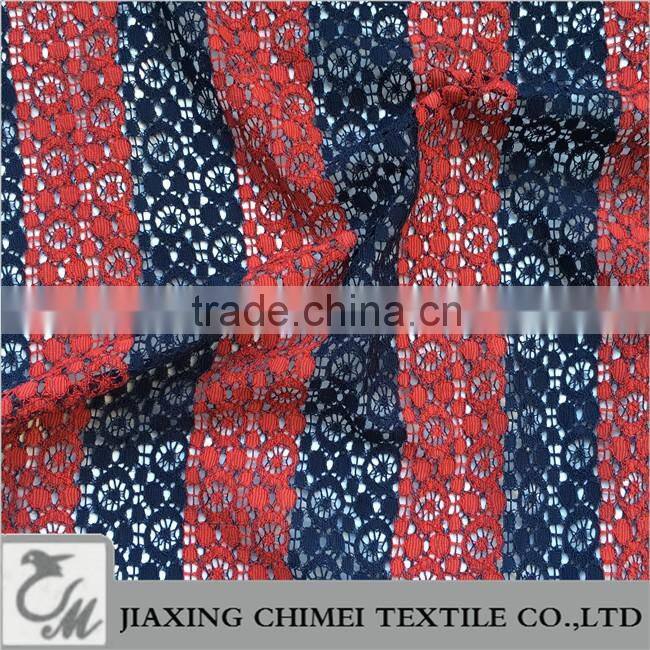 navy & red strip lace fabric