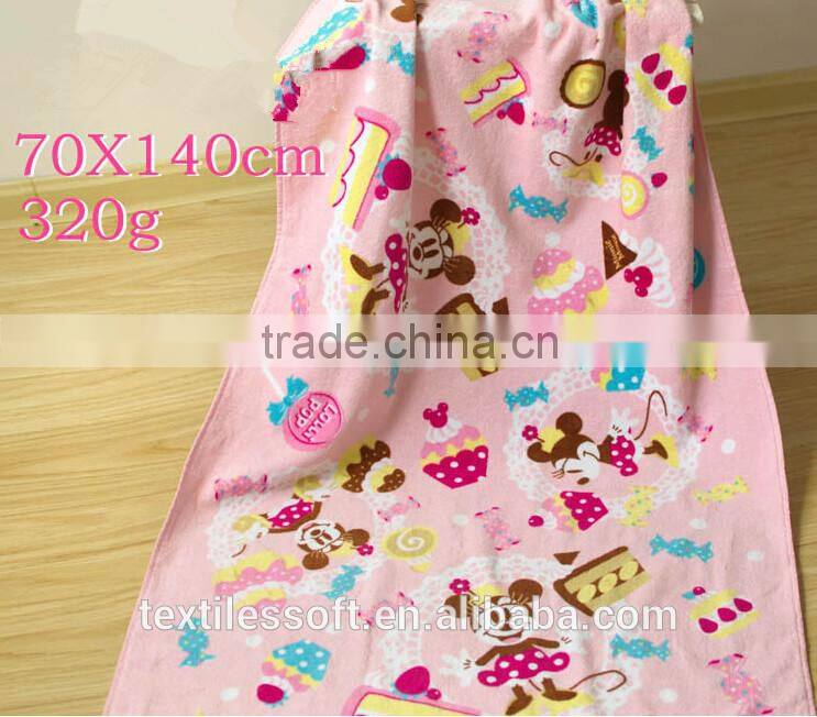 2016 hot sale cotton custom cartoon animal printed beach towel