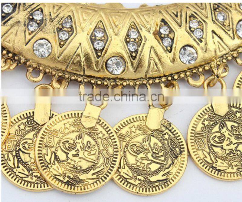 Made in China online wholesale European and American Vintage Gold Silver Coin Statement Chain Hoop Earrings Necklace Jewelry Set