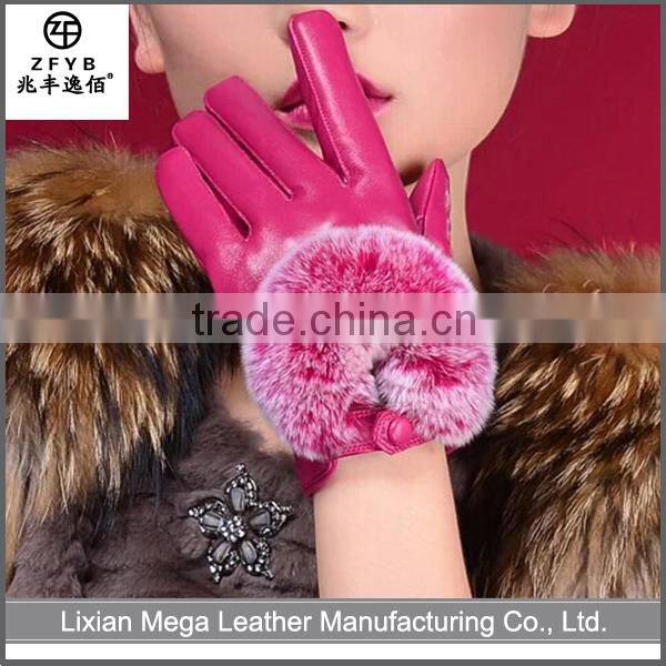 2016 new style Woman Hand Sewing Gloves Fur Leather Gloves