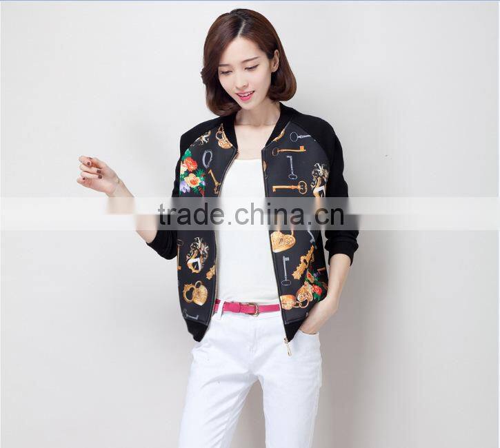 Spring clothing fashion leisure sports joker fashionable ladies knitting coat printing knitting zipper jacket