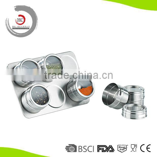 Hot sell stainless steel magnetic spice rack magnetic spice jar magnetic container set of 6