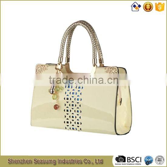 High Quality Patent PU Handbag with Long Shoulder Strap