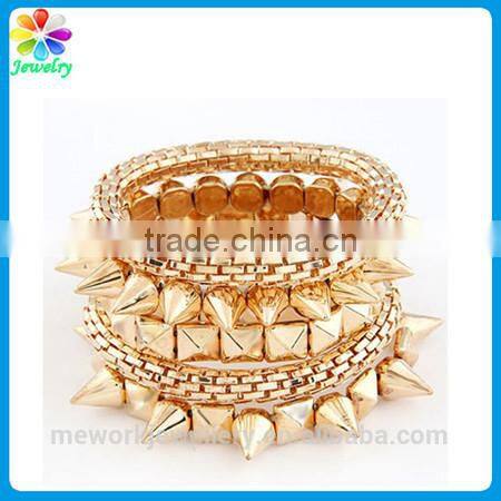 Multi layers gothic punk style beaded women lady brand rose gold bracelet