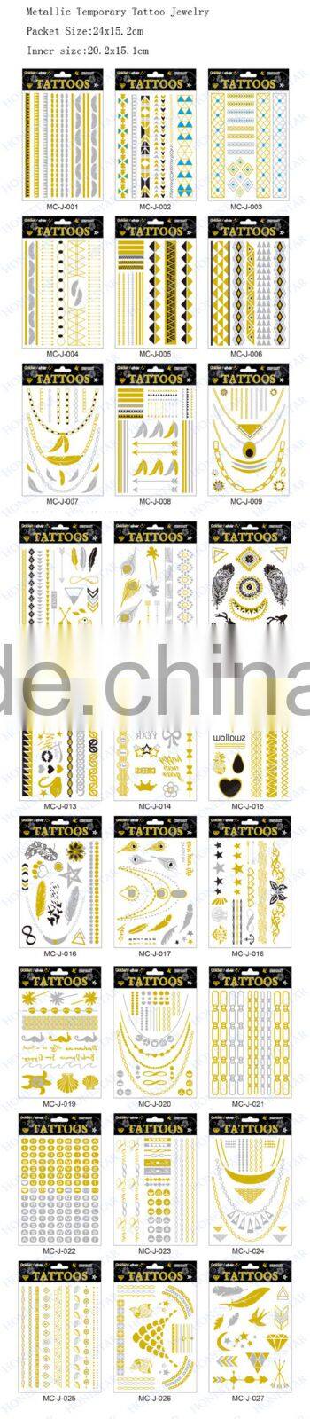 Gold And Silver Metallic Temporary Tattoo fake gold skin tattoo sticker