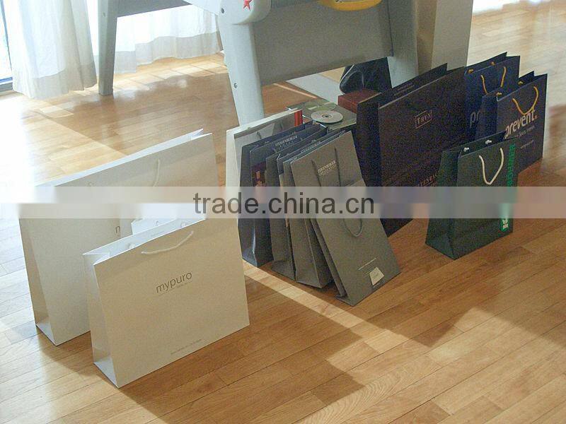 2014 Customized paper carrier bag with colorful ribbon ,beautifl and fashion ribbon paper bag free sample wholesale