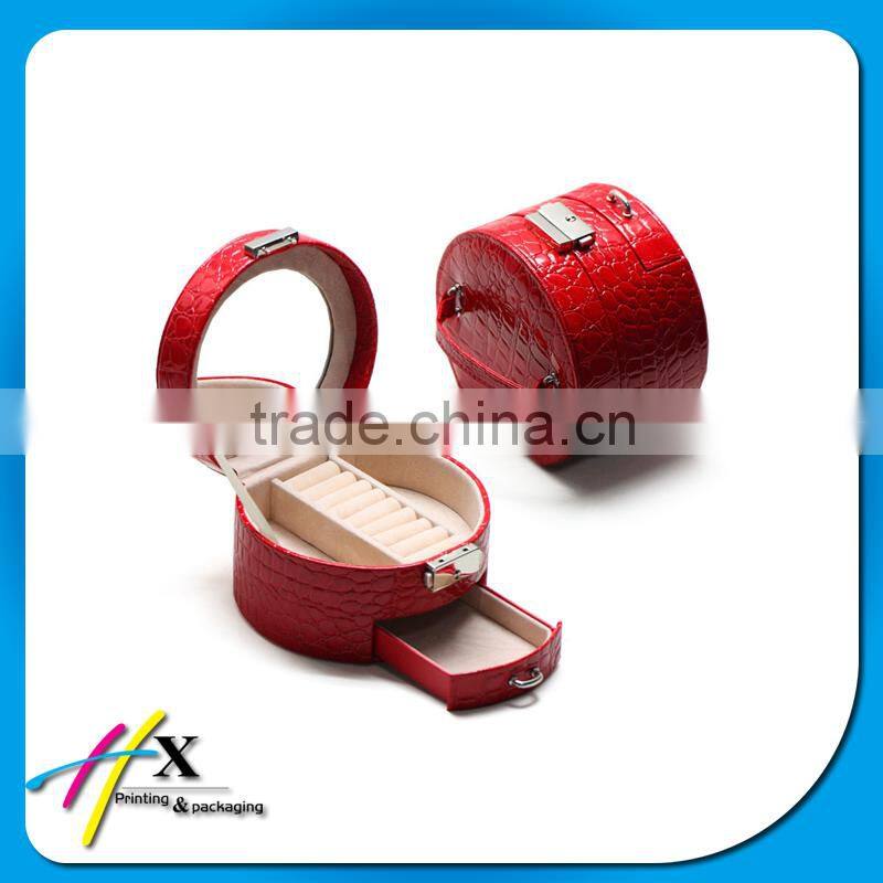 fancy round plastic mirrored jewelry box with handle